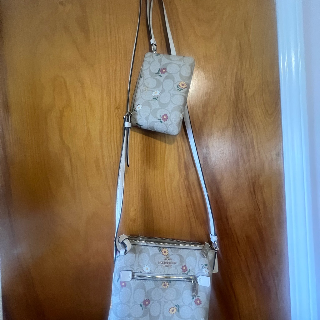 Coach Mini Rowan File Bag In Beige Floral + Matching Wristlet